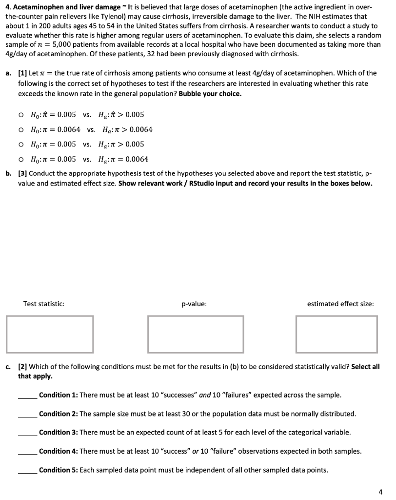 Solved 4. Acetaminophen and liver damage It is believed that