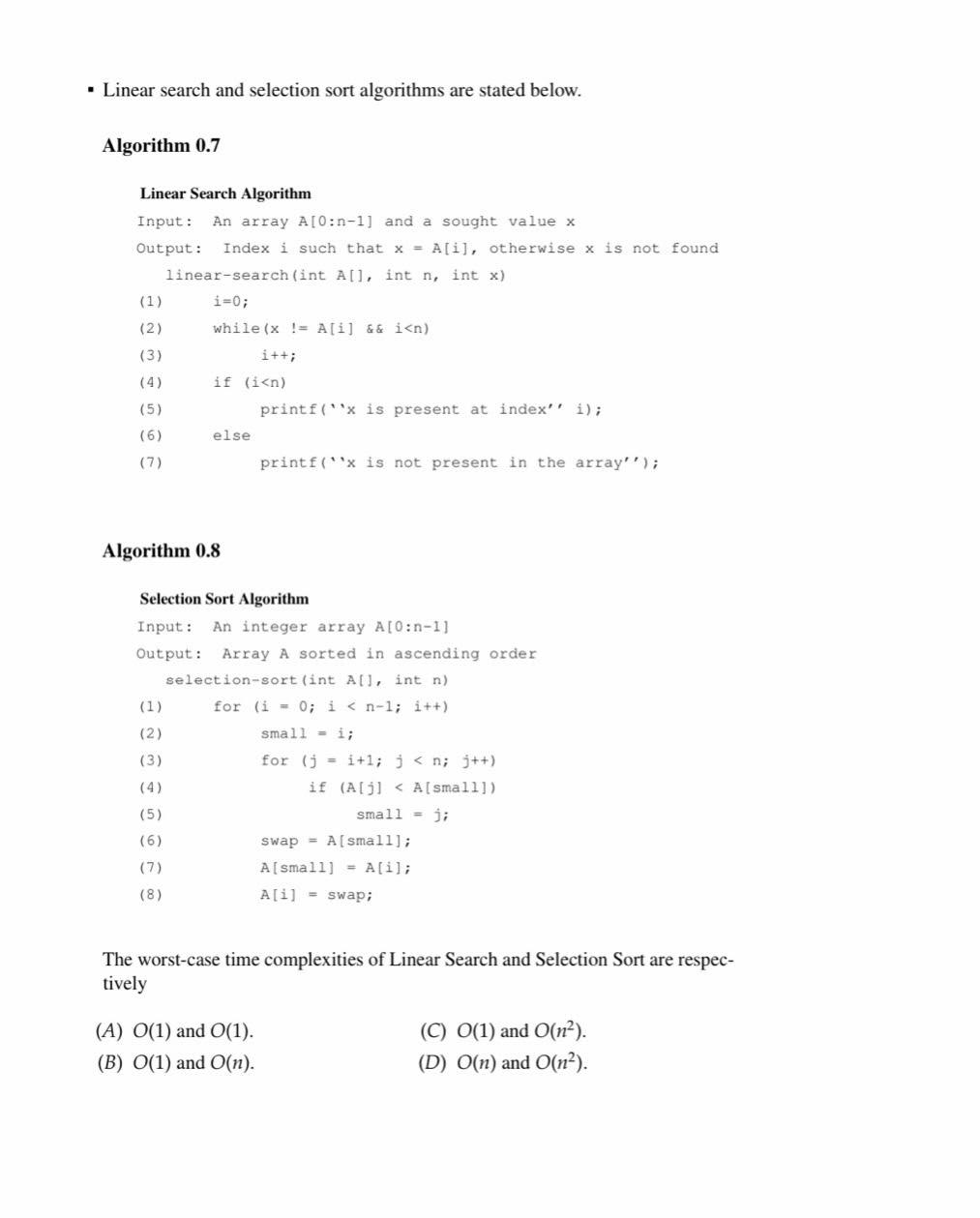 Solved . Linear search and selection sort algorithms are | Chegg.com
