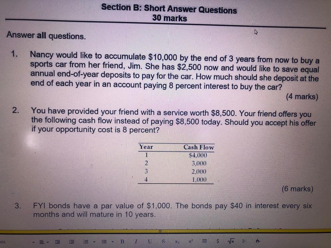 Solved Section B: Short Answer Questions 30 marks Answer all | Chegg.com