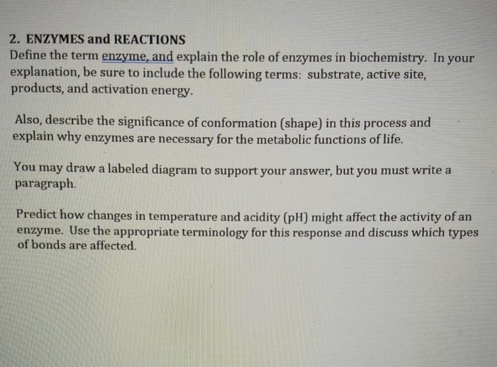 Solved 2. ENZYMES and REACTIONS Define the term enzyme, and