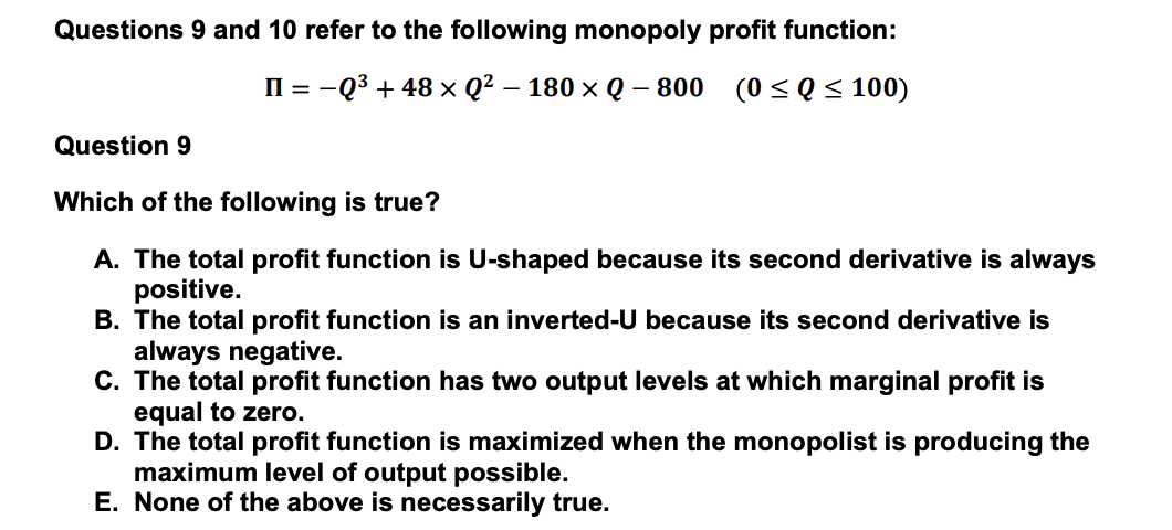 Solved Questions 9 and 10 refer to the following monopoly | Chegg.com