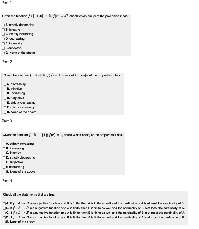 Solved Part 1 Given the function f :(-1,0) +R; f(x) = x2, | Chegg.com