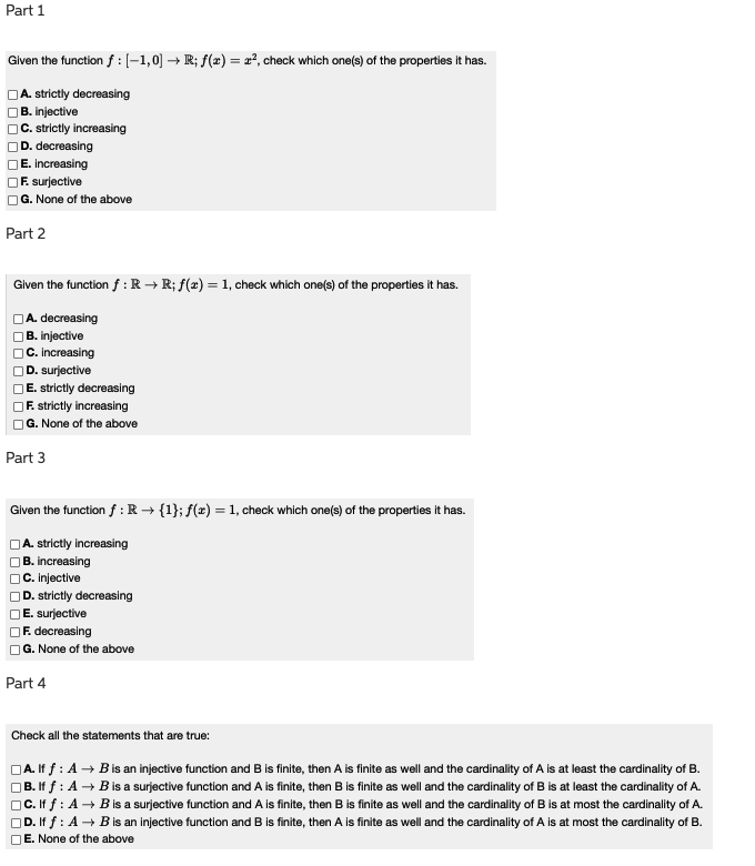 Solved Part 1 Given The Function F :(-1,0) +R; F(x) = X2, | Chegg.com