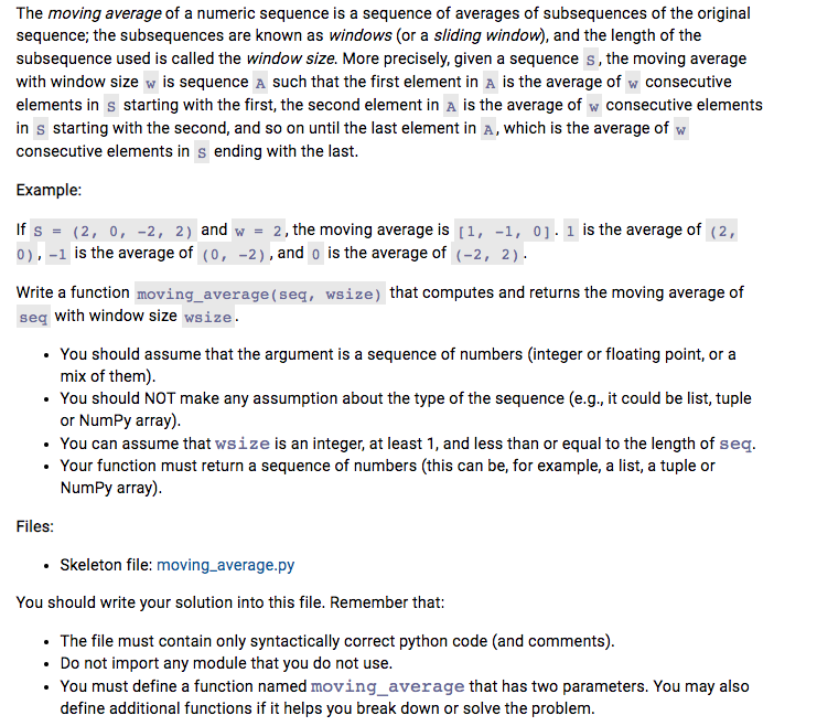 Solved The moving average of a numeric sequence is a | Chegg.com