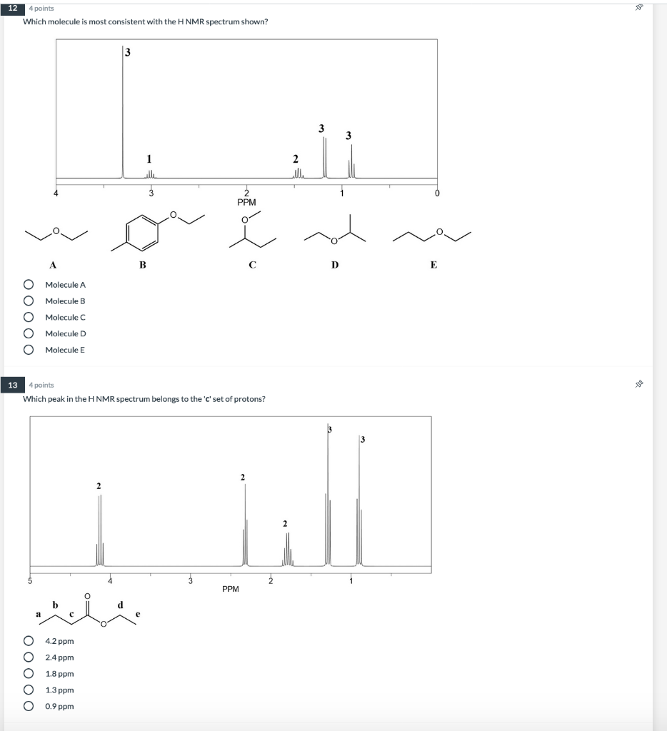 Solved 12 4 points Which molecule is most consistent with | Chegg.com