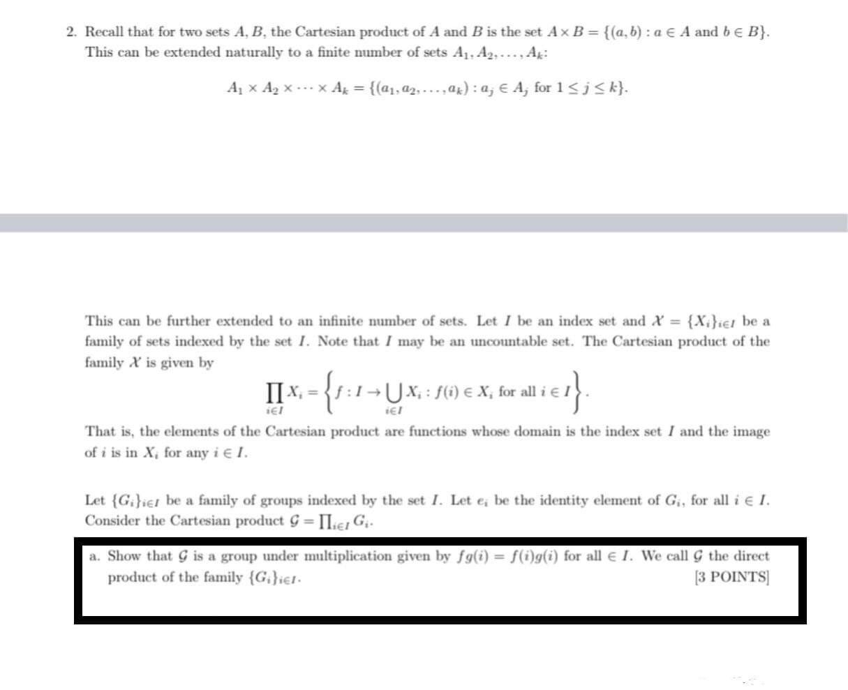 Solved 2. Recall That For Two Sets A, B, The Cartesian | Chegg.com