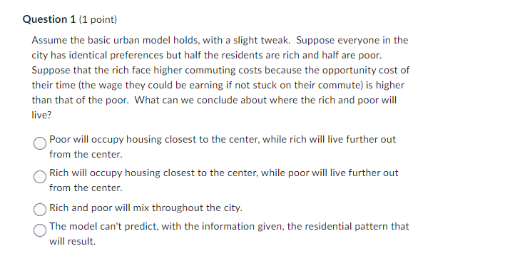 Solved Assume The Basic Urban Model Holds With A Slight 