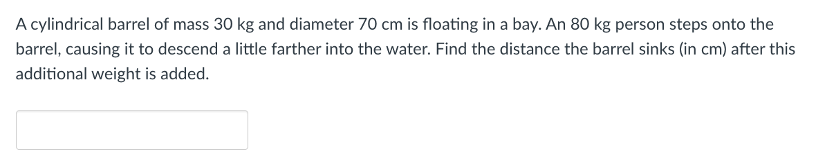 Solved A cylindrical barrel of mass 30 kg and diameter 70 cm | Chegg.com