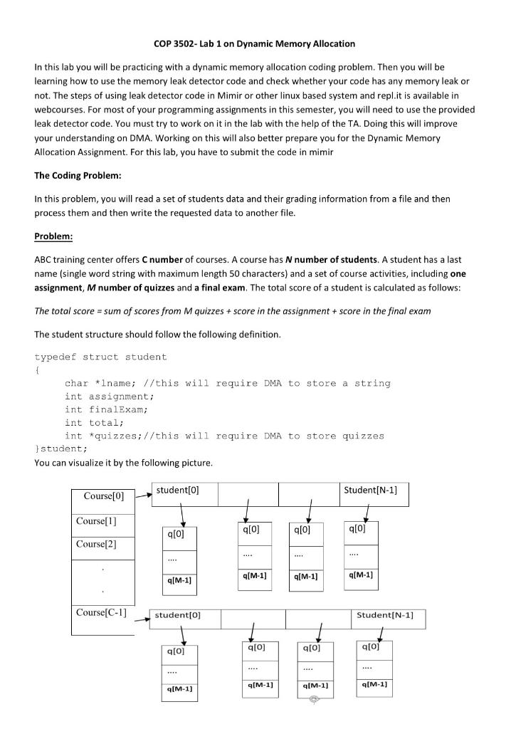 Solved COP 3502- Lab 1 On Dynamic Memory Allocation In This | Chegg.com