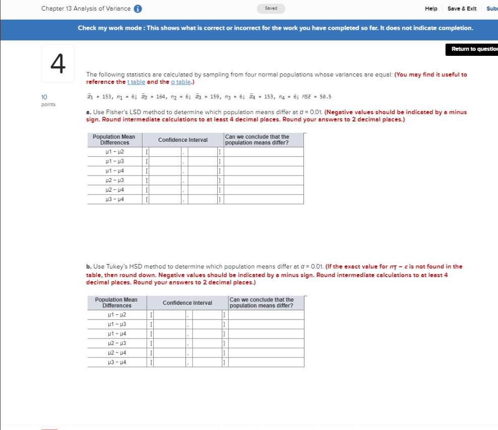 Solved Chapter 13 Analysis of Variance Saved Help Save & | Chegg.com
