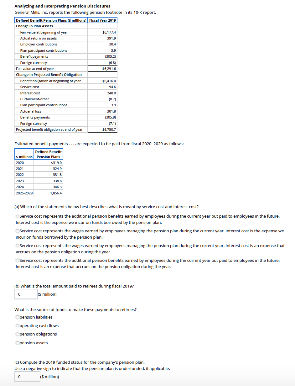 Solved Analyzing And Interpreting Pension Disclosures | Chegg.com