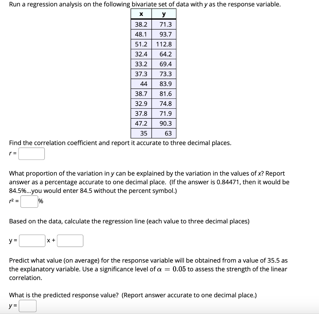 Solved Run A Regression Analysis On The Following Data Set, | Chegg.com