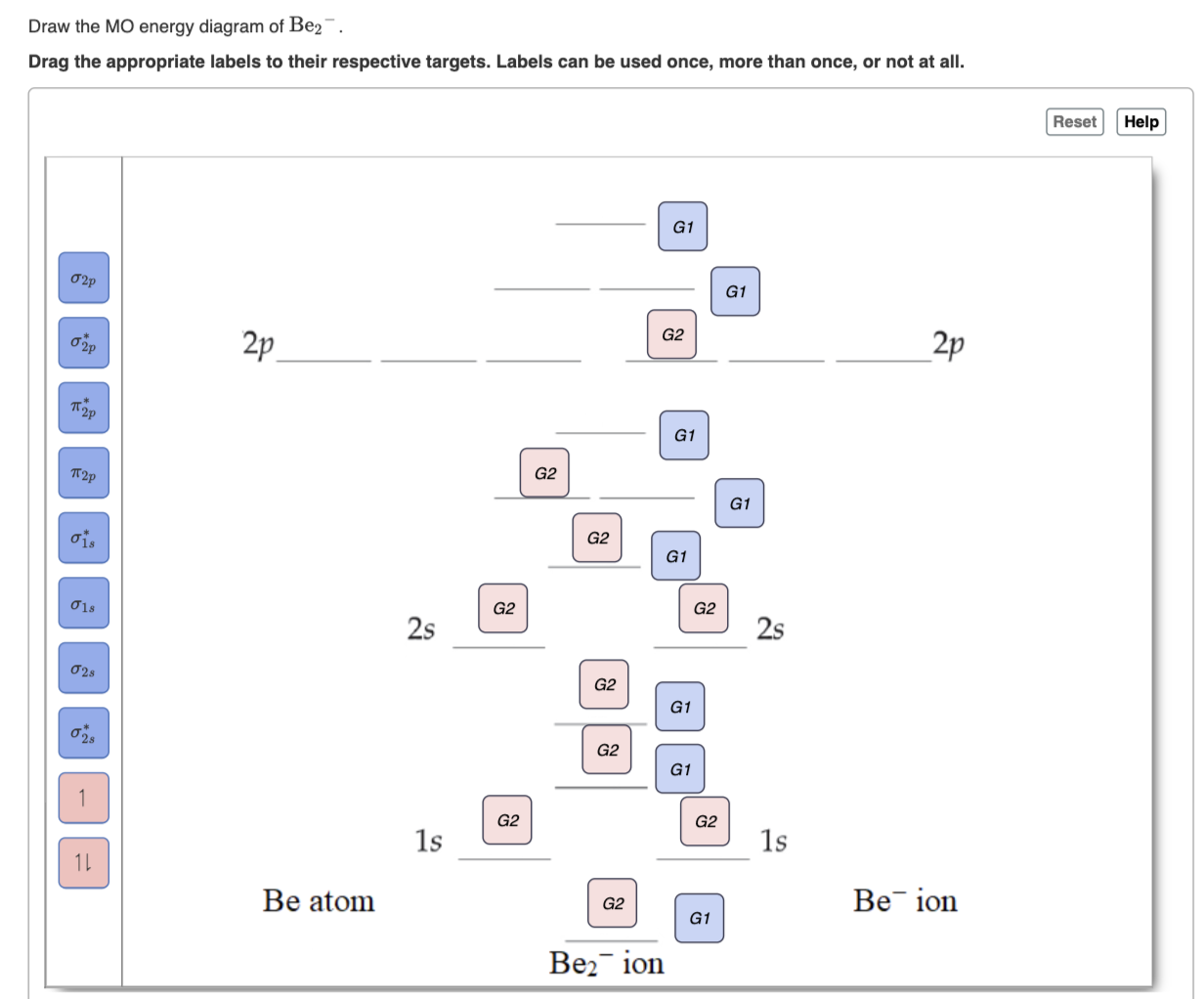 Draw the MO energy diagram of Be2−. Drag the | Chegg.com