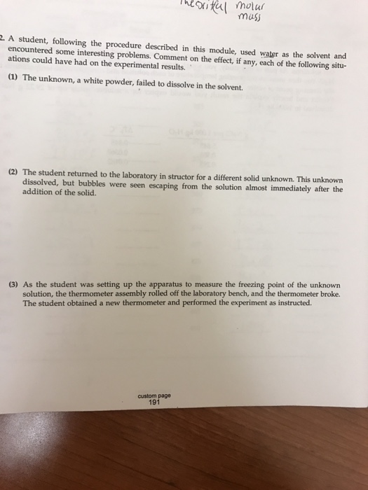 Solved 2. A student, following the procedure described in