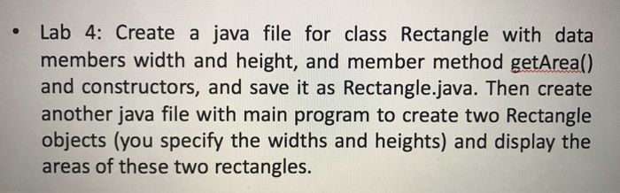 Solved Create a java file for class Rectangle with data | Chegg.com