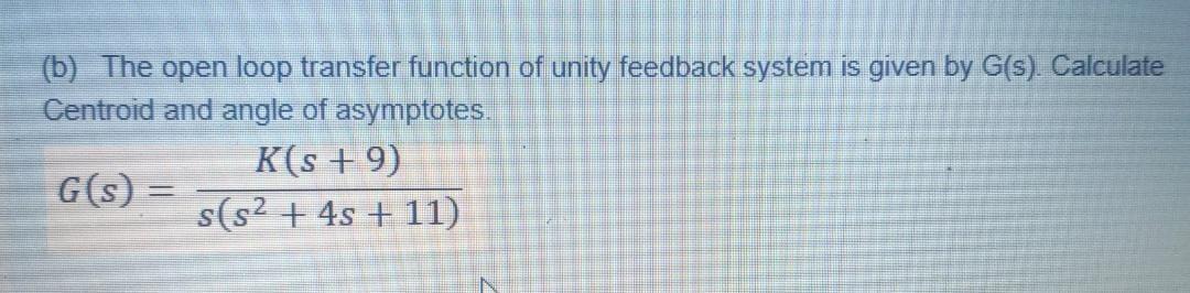 Solved (b) The open loop transfer function of unity feedback | Chegg.com