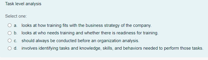 Solved Task Level Analysis Select One: A. Looks At How | Chegg.com