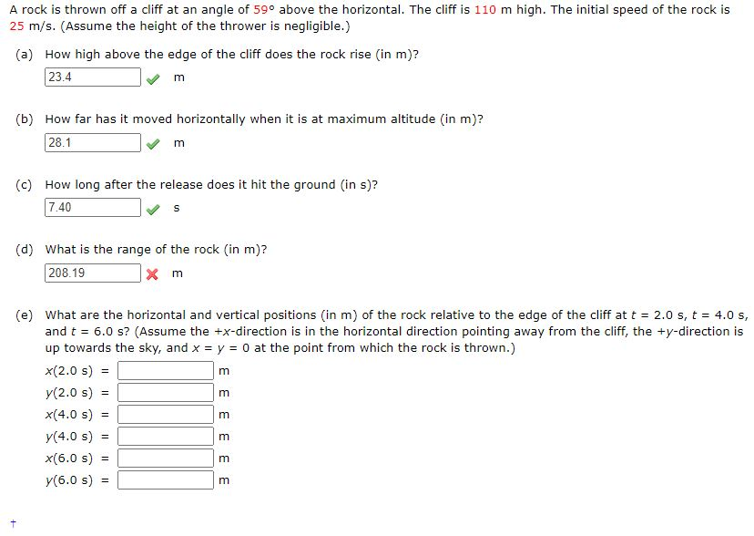 Solved A rock is thrown off a cliff at an angle of 59° above | Chegg.com