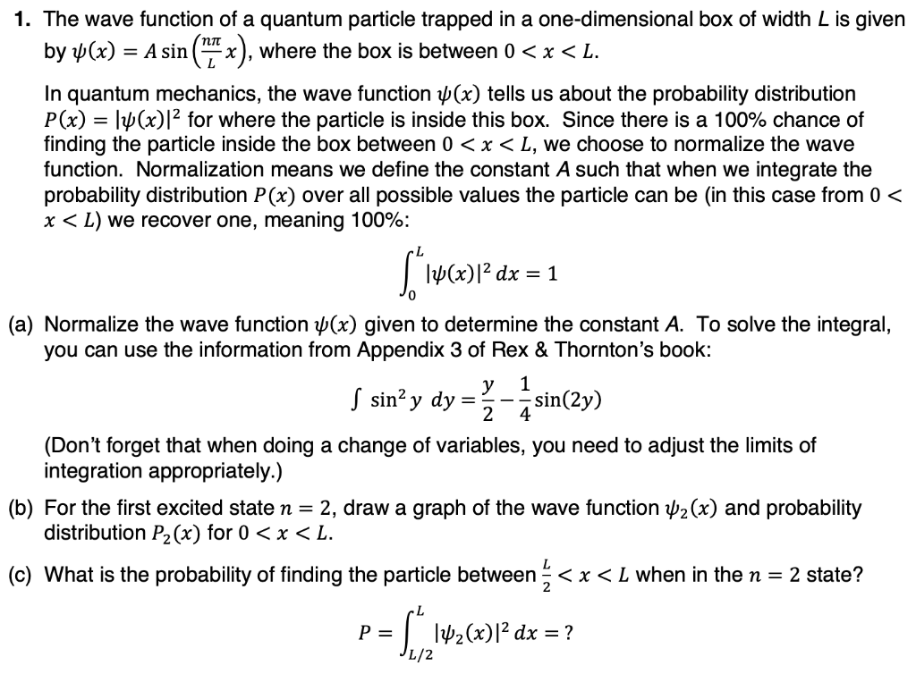 Solved пп L 1. The wave function of a quantum particle | Chegg.com