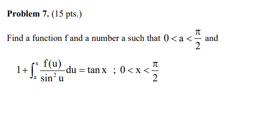Solved Problem 7. (15 pts.) п Find a function fand a number | Chegg.com