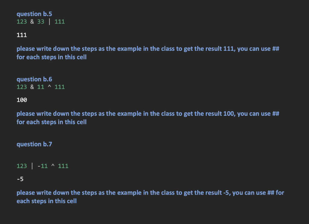 Solved B Bitwise Operators 7×10 Question B.1 123&33 33 | Chegg.com