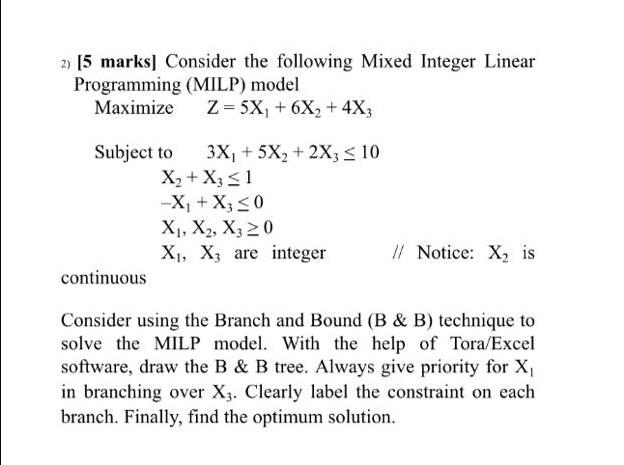 vedhæng trompet øjenbryn Solved 2) [5 marks] Consider the following Mixed Integer | Chegg.com