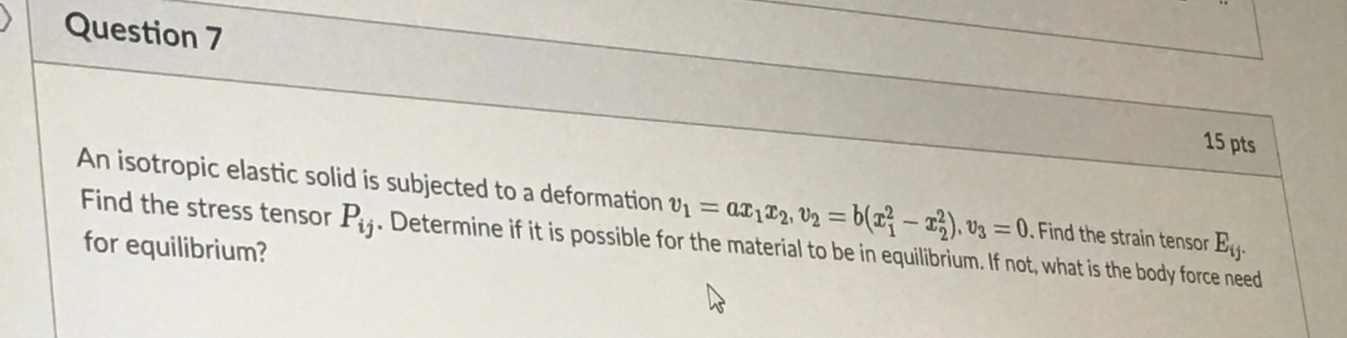 Solved : Question 7 15 pts An isotropic elastic solid is | Chegg.com