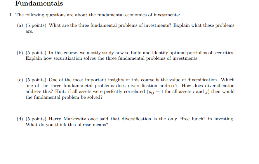 Fundamentals 1. The following questions are about the | Chegg.com