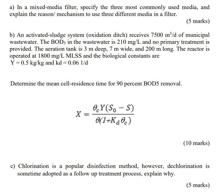 Solved a) In a mixedmedia filter, specify the three most