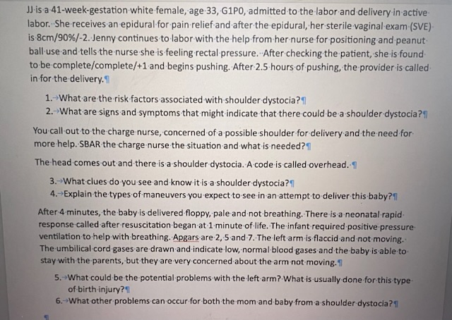 Solved J is a 41 -week-gestation white female, age 33,G1P0, | Chegg.com