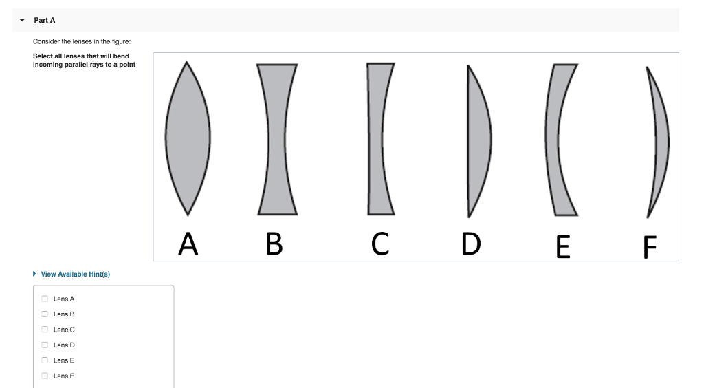 Solved Part A Consider The Lenses In The Figure Select All | Chegg.com