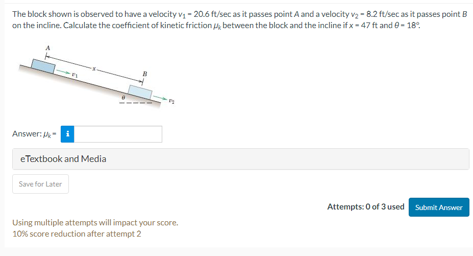 Solved The block shown is observed to have a velocity | Chegg.com