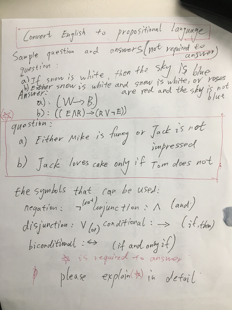 Solved To Convert English Propositional Language Sample | Chegg.com