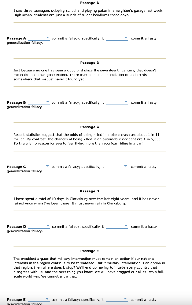 Solved 2. Hasty Generalization In this exercise, you will | Chegg.com