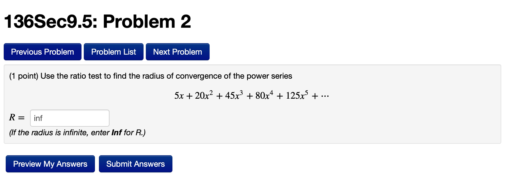 Solved 136Sec9.5: Problem 2 Previous Problem Problem List | Chegg.com