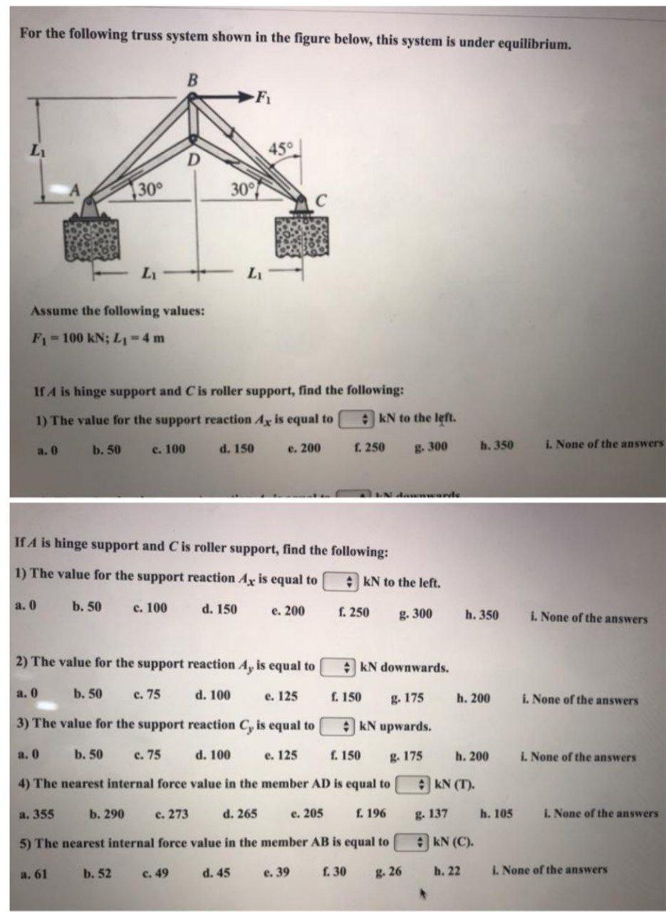 Solved For The Following Truss System Shown In The Figure | Chegg.com