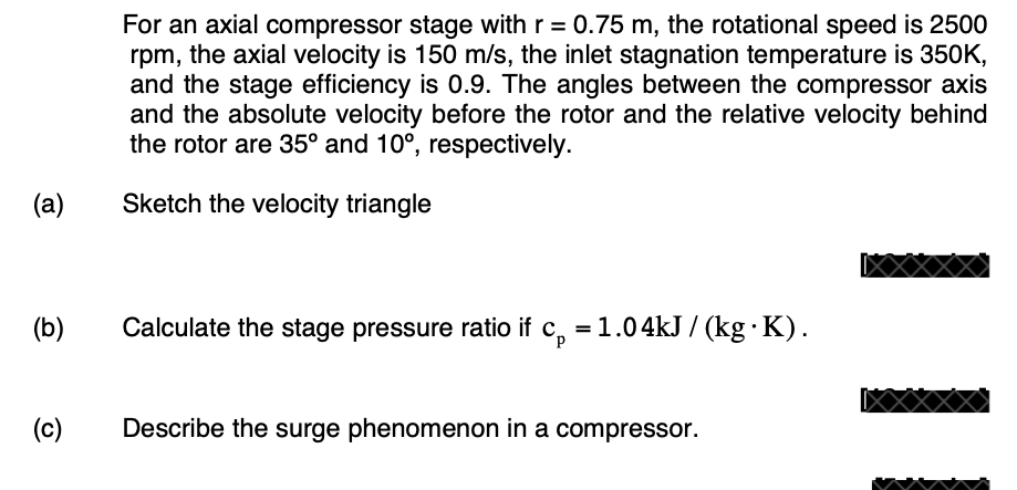 Solved For an axial compressor stage with r = 0.75 m, the | Chegg.com