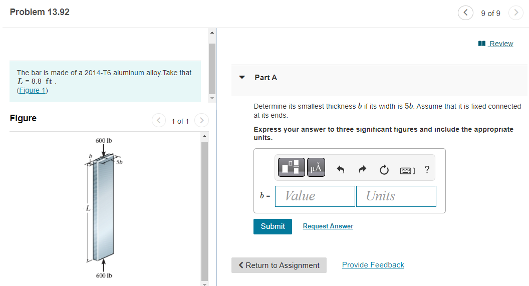 Solved Problem 13.92 The Bar Is Made Of A 2014-T6 Aluminum | Chegg.com