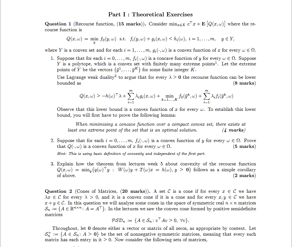 Part I Theoretical Exercises Question 1 Recours Chegg Com