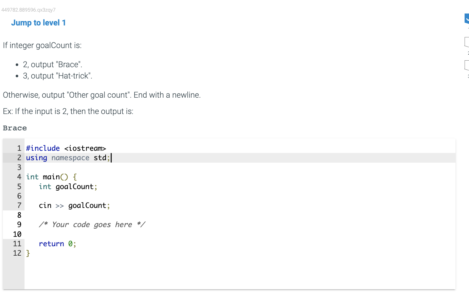 Jump to level 1 If integer goalCount is: - 2 , output | Chegg.com