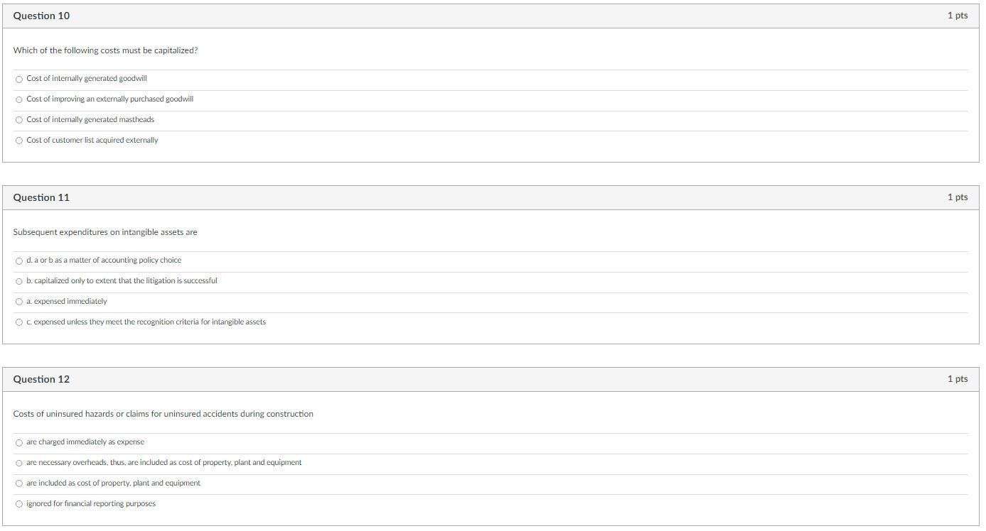 Question 10 Which of the following costs must be