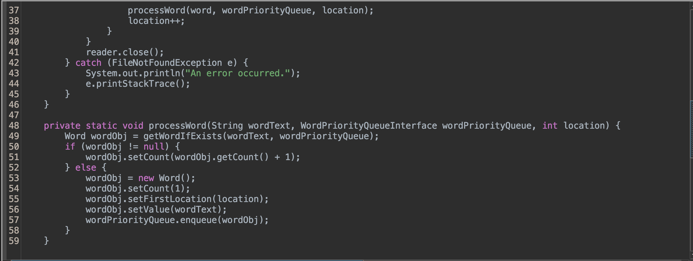 Solved processWord(word, wordPriorityQueue, location); | Chegg.com