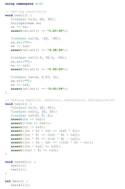 Solved Assignment 2: TimeSpan Goals: Understanding operator | Chegg.com