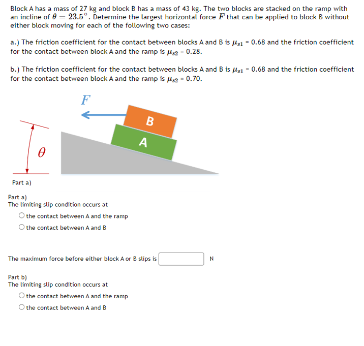 Solved Block A Has A Mass Of 27 Kg And Block B Has A Mass Of | Chegg.com