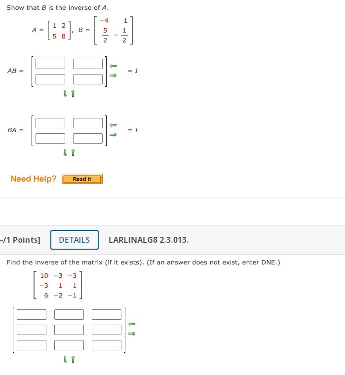 show that b is the inverse of a in matrix 2 2