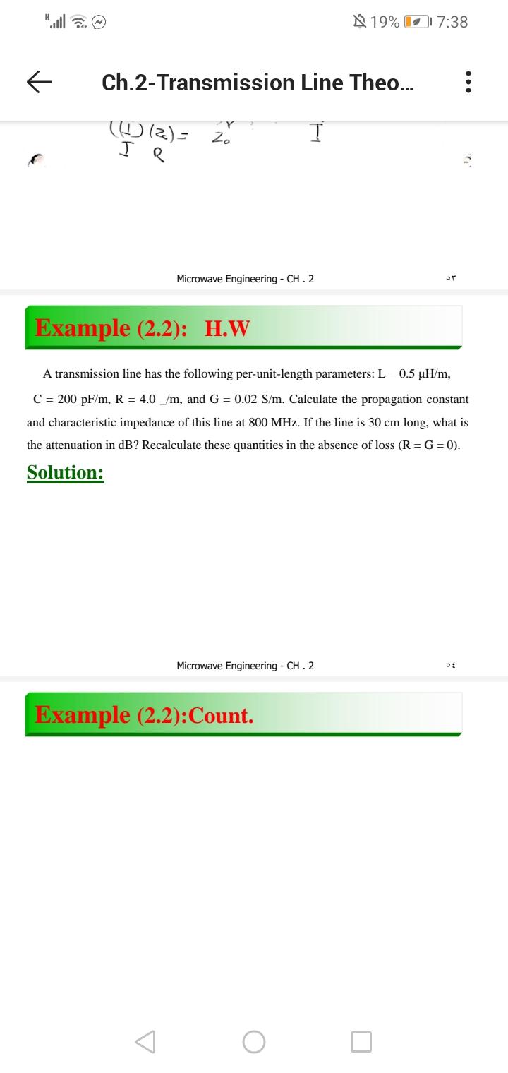 Solved A transmission line has the following perunitlength