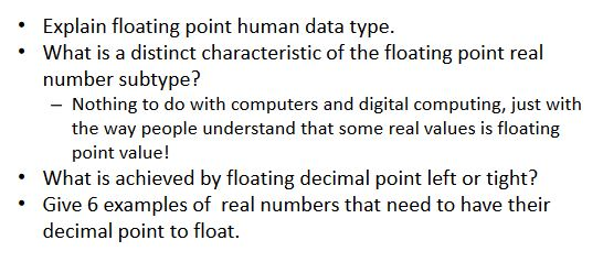 Solved • Explain floating point human data type. • What is a | Chegg.com