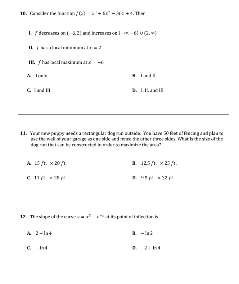 Solved 10. Consider the function f(x) = x3 + 6x2 – 36x + 4. | Chegg.com