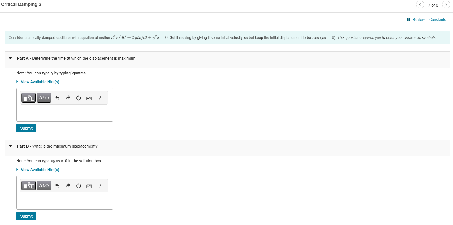 Solved Onsider A Critically Damped Oscillator With Equation | Chegg.com