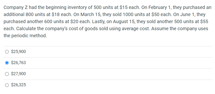 Solved Company Z Had The Beginning Inventory Of 500 Units At | Chegg.com